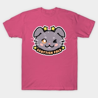 KAWAII Chibi Scottish Fold Cat Face T-Shirt